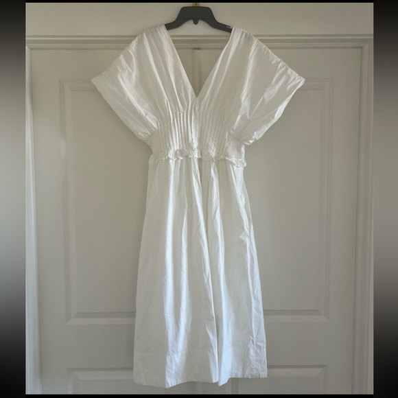 Anthropologie V-Neck Zip-Front Midi Dress White Cotton Dress Women’s Size M NEW - Picture 7 of 12